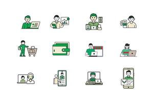 Outline illustrations of E-commerce, digital transactions and online business vector