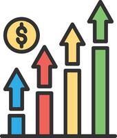 An icon of a bar chart with arrows and a dollar sign vector