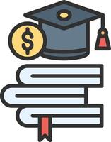 Graduation cap, books and money icon vector