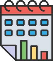 A calendar icon with a bar chart on it vector