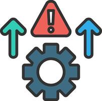 A gear and arrow pointing to a warning sign vector
