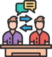 Two people sitting at a table with speech bubbles above them vector