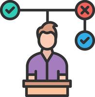 A man is standing at a podium with a check mark on it vector