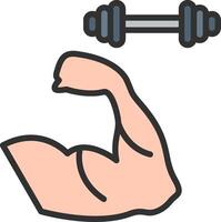 A hand holding a dumbbell and a muscle vector