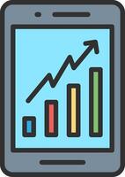 An icon of a tablet with a graph on it vector