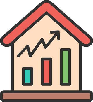 A house with a graph bar and an arrow vector