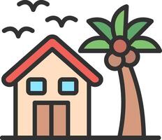 A house with palm tree and birds vector