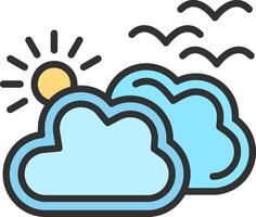 Clouds and sun icon with birds vector