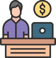 A man at a desk with a laptop and dollar sign vector
