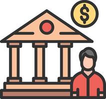 A man standing in front of a bank with a dollar sign vector