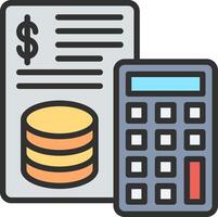 A calculator and a stack of coins on a paper vector