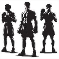 Silhouettes of a boxer in different poses vector