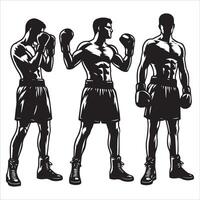 Silhouettes of a boxer in different poses vector