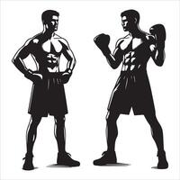 Two men in boxing gear standing in front of each other vector