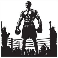 Boxing fighter standing in the ring with the statue of liberty in the background vector