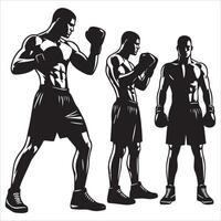 Silhouettes of a boxer in different poses vector