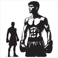 Silhouette of a boxer with a man standing next to him vector