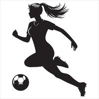Silhouette of a woman soccer player running with the ball vector