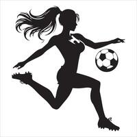 Silhouette of a woman soccer player running with the ball vector