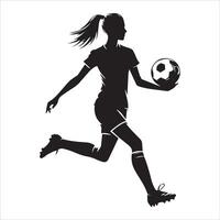 Silhouette of a woman soccer player running with a ball vector