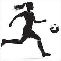 Silhouette of a woman soccer player running with the ball vector