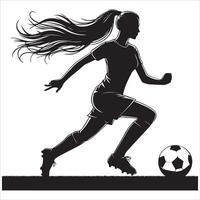Silhouette of a woman soccer player running with the ball vector