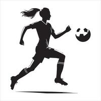 Silhouette of a woman soccer player running with the ball vector