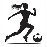 Silhouette of a woman soccer player running with the ball vector