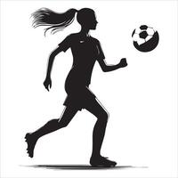 Silhouette of a woman soccer player running with the ball vector