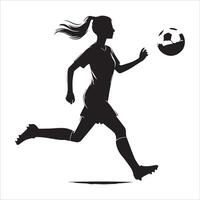 Silhouette of a woman soccer player running with the ball vector