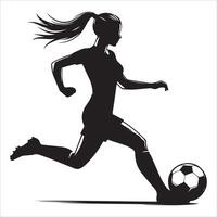 Silhouette of a woman soccer player running with the ball vector