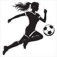 Silhouette of a woman soccer player running with the ball vector
