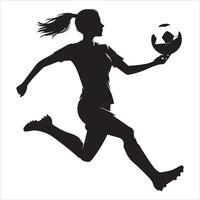 Silhouette of a woman soccer player running with the ball vector