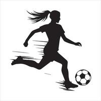 Silhouette of a woman soccer player running with the ball vector