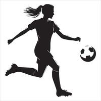 Silhouette of a woman soccer player running with the ball vector