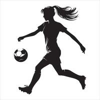 Silhouette of a girl soccer player running with the ball vector