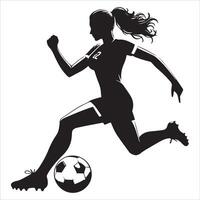 Silhouette of a woman soccer player running with the ball vector