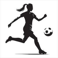 Silhouette of a woman soccer player running with the ball vector