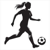 Silhouette of a woman soccer player running with the ball vector