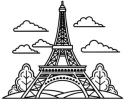 Simple black and white illustration of the Eiffel Tower. vector
