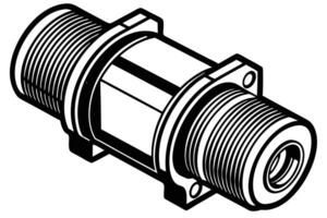 Detailed technical drawing of a threaded pipe fitting. vector