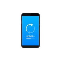 Smartphone displaying software update progress with blue background and loading icon vector