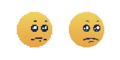 Pixel art disappointed face emoticons with sad expressions vector