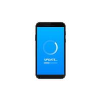 Smartphone displaying software update progress with blue loading screen animation vector