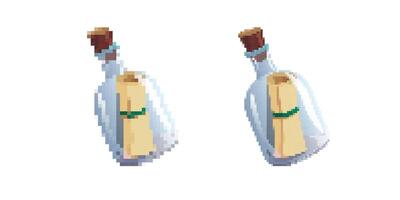Two glass bottles with rolled paper messages and cork stoppers floating together vector