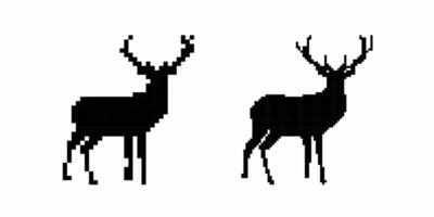 Silhouette of two deer with antlers in pixelated retro style minimalist art design vector