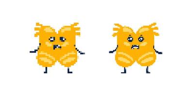 Cute pixel art creatures with playful expressions and simple features in bright yellow tones vector