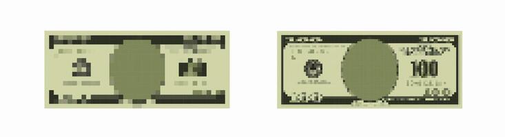 Blurred american dollar bill pair with green tint and detailed markings on both sides vector