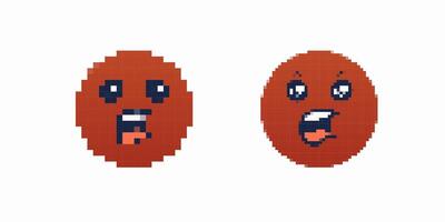 Two pixel art faces with expressive emotions in red circular shapes vector