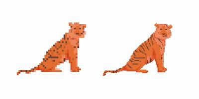 Pixel art tigers facing forward and backward in a simple geometric style vector